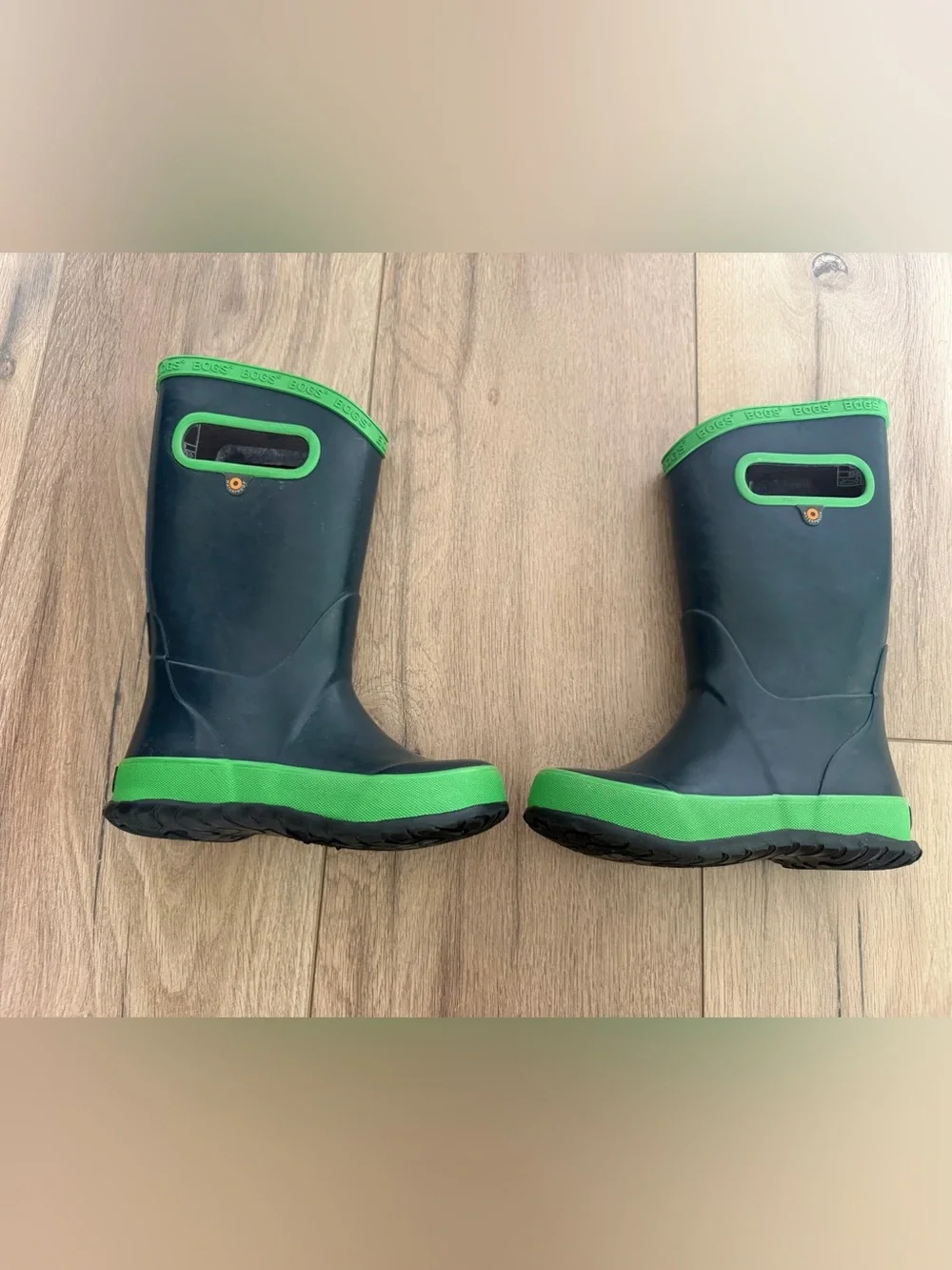 Bogs Kids' Lightweight Waterproof Rainboots Navy Green Size 10 Pull-on Handles